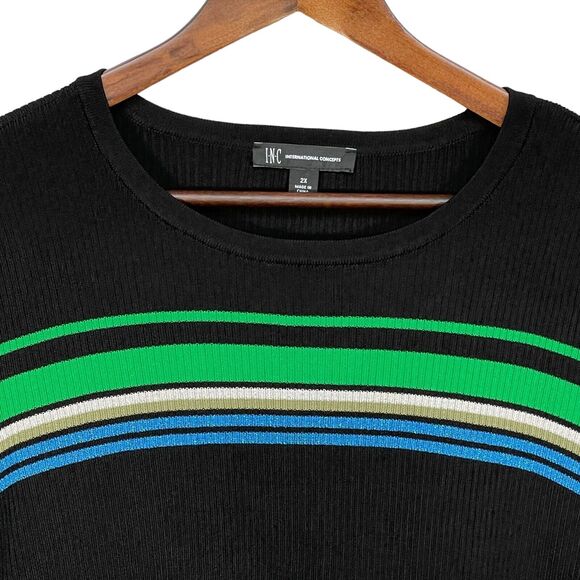 INC Pullover Knit Sweater Women Size 2X‎ Multicolor Striped Stretch Short Sleeve - Picture 3 of 10